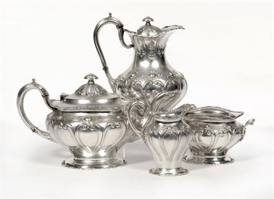 Lot 1070 - A George V Scottish Four Piece Teaset, Edwards & Sons, Glasgow 1915/17, the oval bases rising...