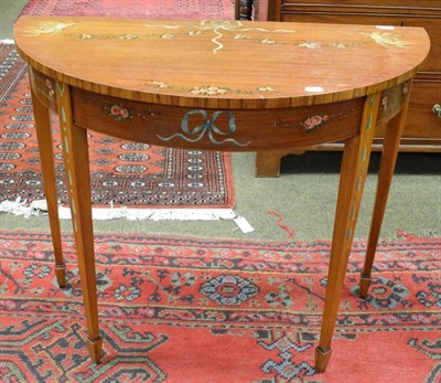 Lot 1285 - A George III style satinwood and polychrome painted side table