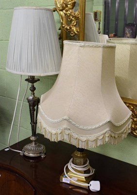 Lot 1300 - A columned table lamp and a further table lamp in the Neo-classical taste