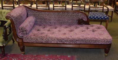 Lot 1309 - A 19th century mahogany chaise recovered in purple leopard print fabric