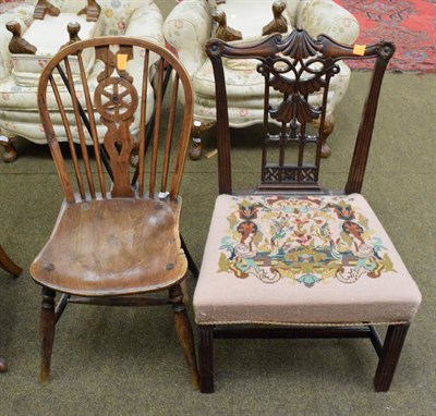 Lot 1312 - A 19th century mahogany Chippendale style dining chair; together with an elm and yew wood...