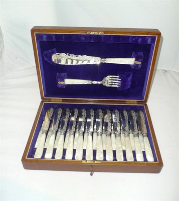 Lot 1074 - A Set of Twelve George V Fish Knives and Forks and Matching Servers, maker's mark FCA & Co,...