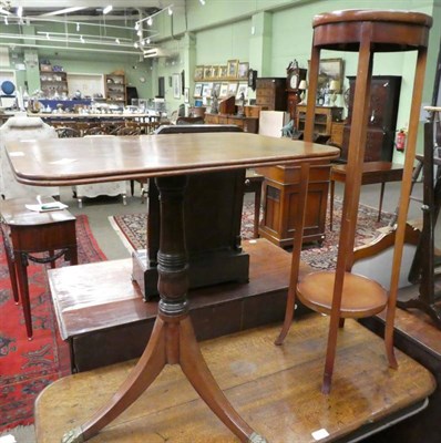 Lot 1330 - Regency mahogany and inlaid tripod table; together with an Edwardian walnut jardiniere stand (2)