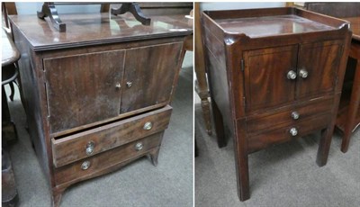 Lot 1332 - George III mahogany and ebony strung bedside cupboard and a later example (adapted) (2)