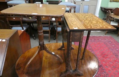 Lot 1343 - A Dutch style mahogany marquetry inlaid Sutherland table and a George IV mahogany tripod table