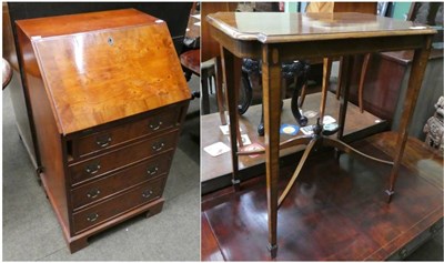 Lot 1345 - Mahogany and inlaid side table; together with a 20th century yew wood bureau (2)