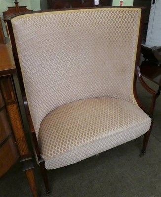 Lot 1372 - A small Edwardian high backed settee, with barrel back