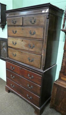 Lot 1382 - A George III mahogany chest on chest, late 18th century with two short over three long drawers, all