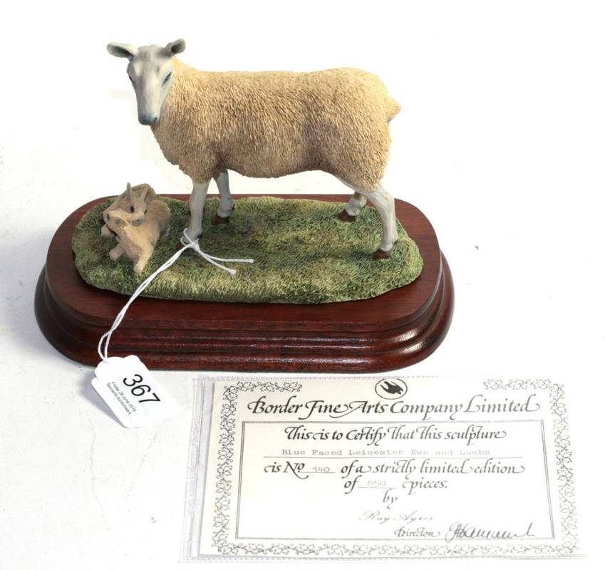 Lot 367 - Border Fine Arts 'Blue Faced Leicester Ewe & Lambs' (Style One), model No. L31 by Ray Ayres,...