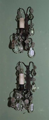 Lot 370 - A pair of French metal and glass wall lights