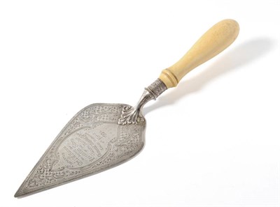 Lot 1081 - An Edward VII Trowel, Atkin Bros, Sheffield 1902, the turned baluster ivory handle with bright...