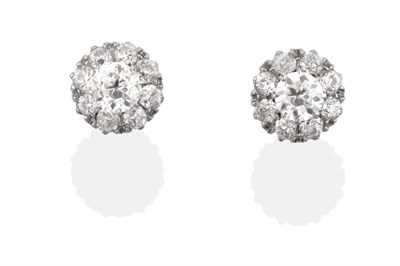 Lot 4 - A Pair of Diamond Cluster Earrings, a central old cut diamond within a border of smaller old...