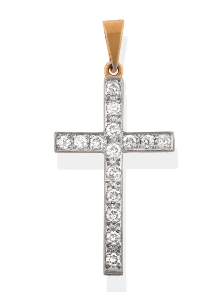 Lot 52 - An 18 Carat Gold Diamond Cross Pendant, set throughout with round brilliant cut diamonds, in...