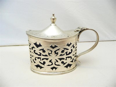 Lot 1088 - A Victorian Oval Mustard Pot and Hinged Cover, maker's mark rubbed, London 1887, with urn...