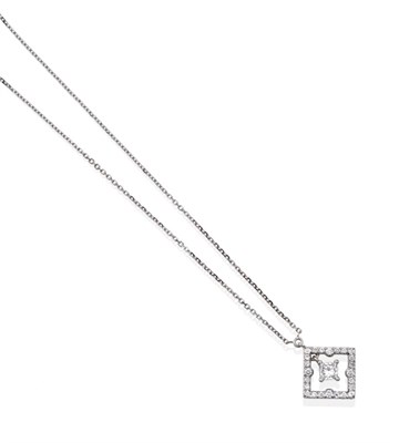 Lot 67 - A Diamond Pendant on Chain, a square frame set with round brilliant cut diamonds and a princess cut