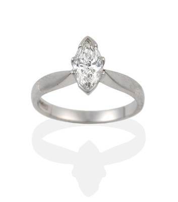 Lot 78 - A Platinum Diamond Solitaire Ring, the marquise cut diamond in a white claw setting, to a...
