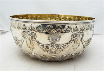 Lot 1091 - A Bowl, late 19th century, circular with chased borders of acanthus leaves and swags between...