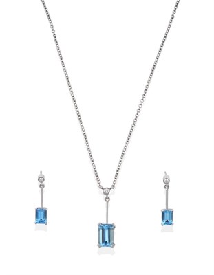 Lot 134 - An 18 Carat White Gold Aquamarine and Diamond Necklace, a round brilliant cut diamond in a...