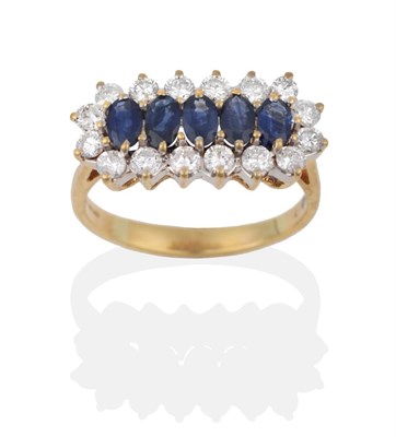 Lot 137 - An 18 Carat Gold Sapphire and Diamond Cluster Ring, five oval cut sapphires in yellow claw...