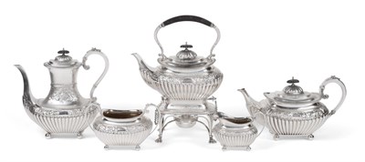 Lot 145 - An Edwardian Silver Four Piece Tea and Coffee Service with Kettle on Stand En-Suite, James...