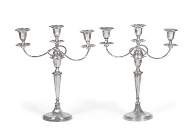 Lot 147 - A Pair of Silver Three-Light Candelabra, maker's mark AM, possibly for Arthur Macham (of...
