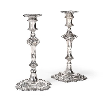 Lot 158 - A Pair of Early George III Cast Silver Candlesticks, Elizabeth Cooke, London 1764, with wrythen...