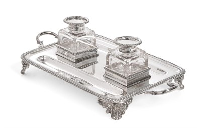 Lot 159 - A George V Silver Inkstand, Thomas Bradbury & Sons, Sheffield 1926, rounded rectangular with...
