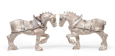 Lot 183 - A Pair of Solid Cast Silver Shire Horses, commissioned late 20th century, later hallmarked for...