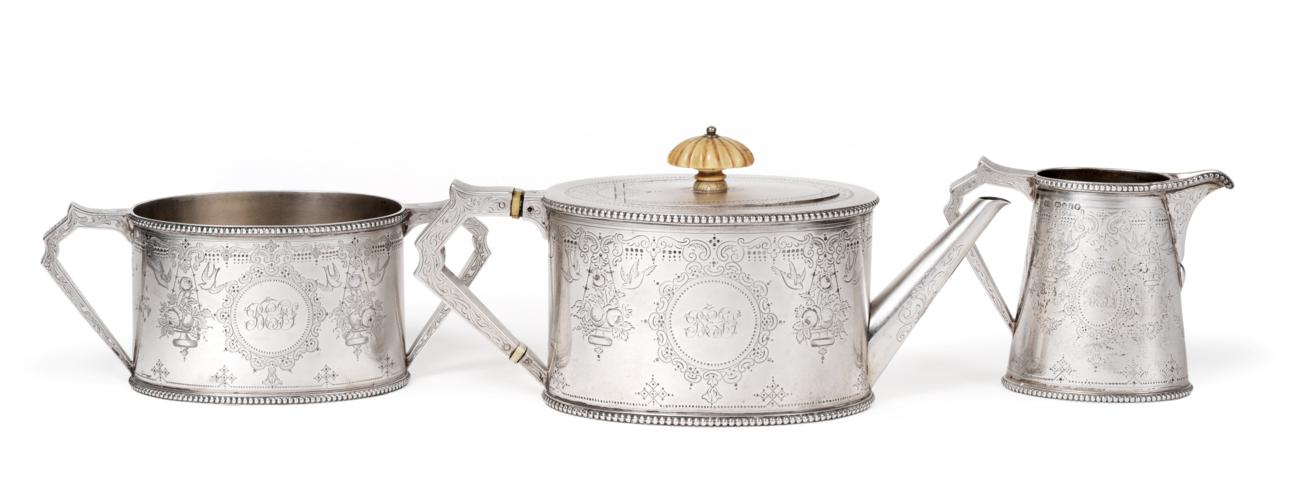 Lot 197 - A Victorian Silver Three Piece Tea Service, Samuel Smily for Goldsmiths Alliance, London,...