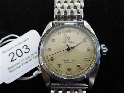 Lot 203 - A Stainless Steel Automatic Centre Seconds Wristwatch, signed Rolex, Oyster Perpetual,...