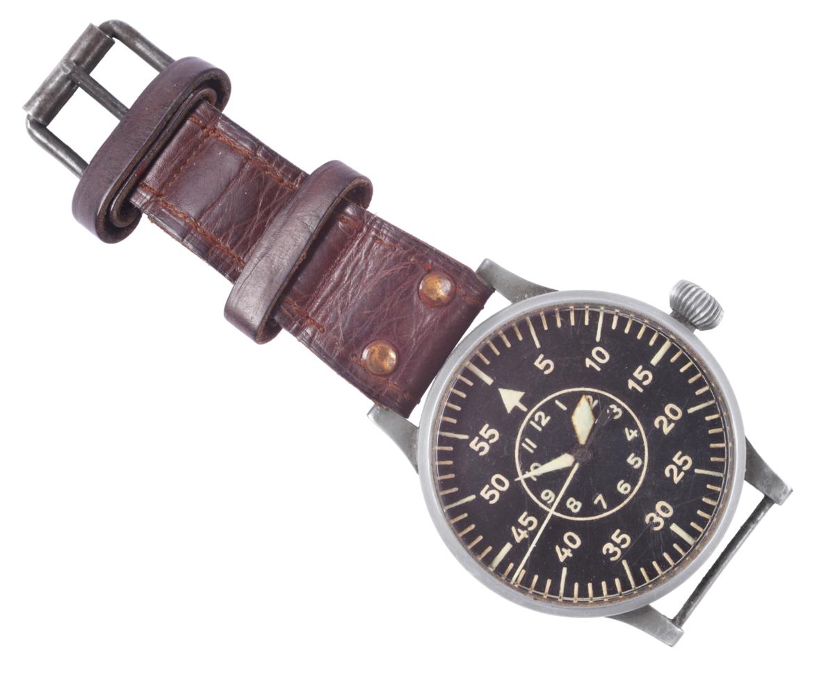 Lot 204 - A Rare Second World War German Luftwaffe Aviator's Wristwatch, signed Laco, so called B-Uhr,...