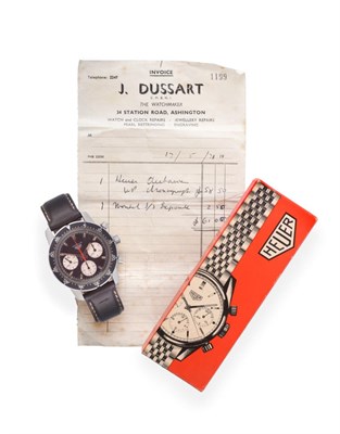 Lot 206 - A Rare Stainless Steel Chronograph Wristwatch, signed Heuer, model: Autavia, ref: 2446C, circa...
