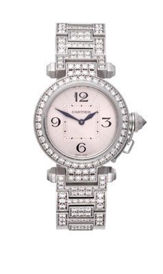 Lot 222 - A Fine 18ct White Gold Diamond Set Wristwatch, signed Cartier, model: Pasha De Cartier 32...