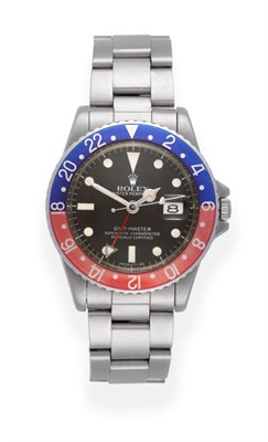 Lot 223 - A Rare Stainless Steel Automatic Calendar Centre Seconds Dual Time Zone ''Pepsi'' Bezel Wristwatch