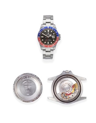 Lot 223 - A Rare Stainless Steel Automatic Calendar Centre Seconds Dual Time Zone ''Pepsi'' Bezel Wristwatch