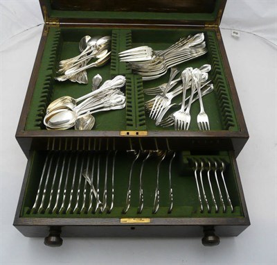 Lot 1108 - A Victorian Canteen of Flatware, Aldwinkle & Slater, London 1881, twelve dessert spoons Henry...