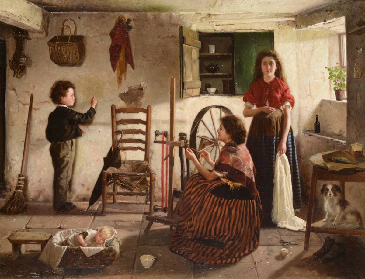 Lot 277 - Alexander M Rossi (fl.1870-1903)  Portrait of the artist as a boy (said to be) drawing on a wall in