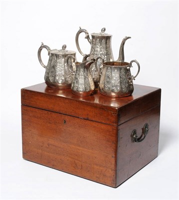 Lot 1111 - A Victorian Four Piece Teaset, James Dixon & Son, Sheffield 1863, of panelled tapering form...