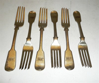 Lot 1112 - A Set of Six Victorian Table Forks, William Rawlings Sobey, Exeter 1844-5, Fiddle pattern,...