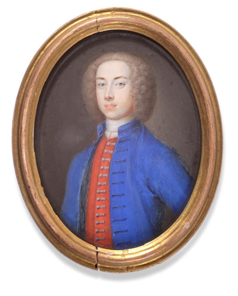 Lot 329 - ~ Manner of Jean-Etienne Liotard (1702-1789) Swiss Portrait of a gentleman in a blue coat and...