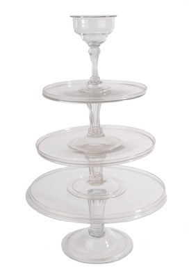 Lot 500 - Three Graduated Glass Tazzas, late 18th century, of circular form on panelled baluster stems...