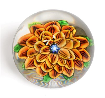 Lot 502 - A St Louis Dahlia Paperweight, circa 1850, with blue and white central cane, brown and yellow...