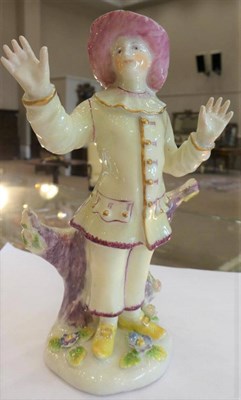 Lot 511 - A Bow Porcelain Commedia dell'Arte Figure of Pierrot, circa 1760, standing wearing a pink hat...