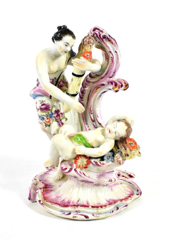 Lot 514 - A Bow Porcelain Figure of Summer, circa 1765, as a classical maiden holding a sheaf of corn, a...