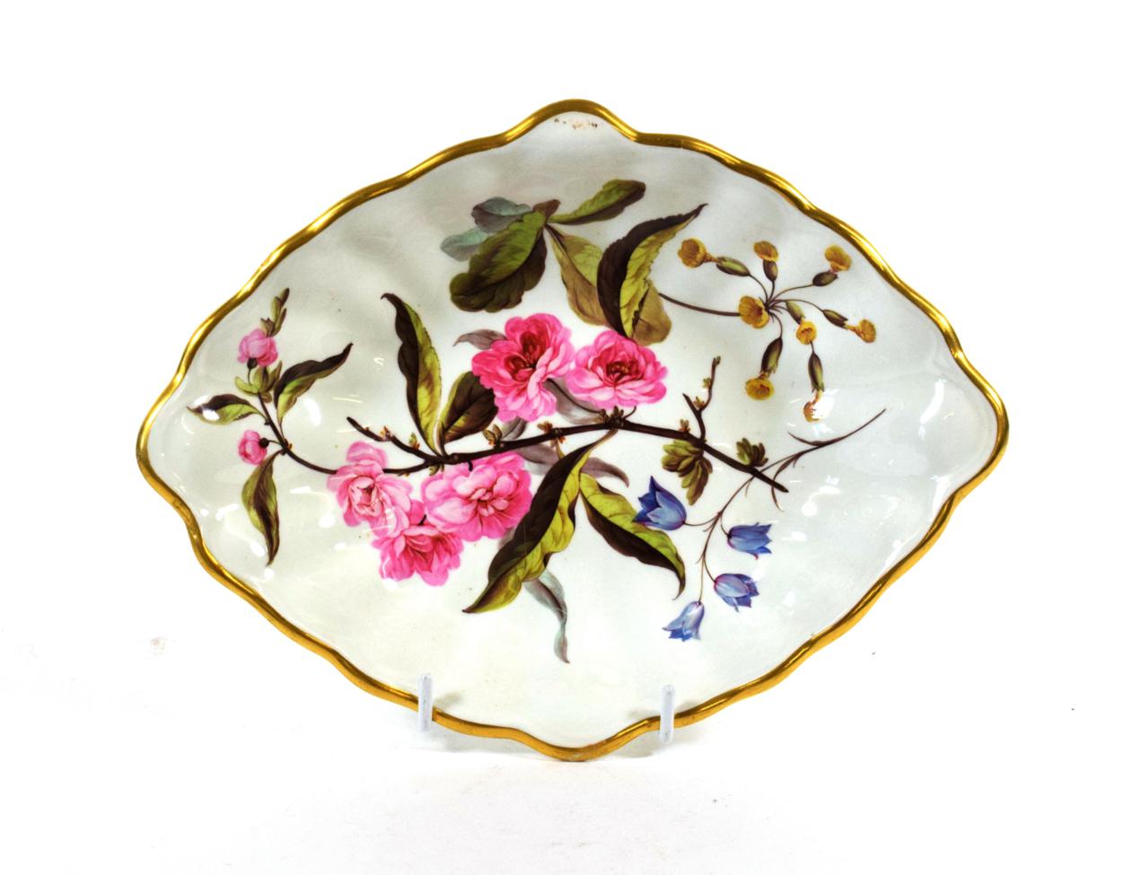 Lot 528 - A Derby Porcelain Fluted Oval Dessert Dish, painted in the manner of William ''Quaker'' Pegg, circa