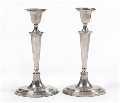 Lot 1121 - A Pair of George III Candlesticks, Tudor & Leader, Sheffield 1791, plain oval bases rising to...