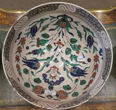 Lot 539 - A Cantagalli Faience Bowl, circa 1900, painted in Isnik style with stylised tulips and other...