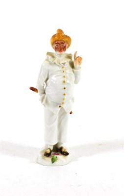 Lot 550 - A Meissen Porcelain Figure of Pulcinella, 20th century, standing wearing a brown hat holding a...