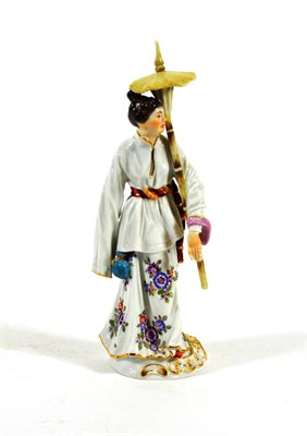 Lot 553 - A Meissen Porcelain Figure of a Chinese Lady, 20th century, standing wearing flowing robes...