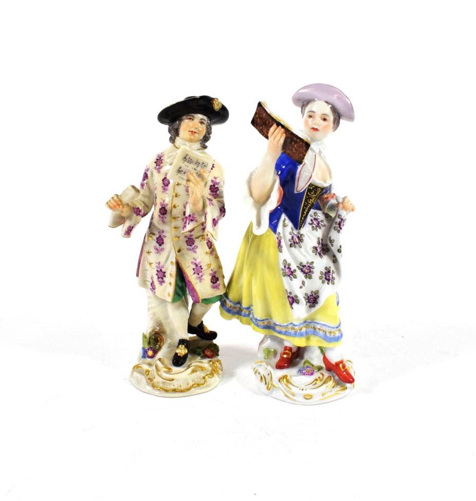 Lot 555 - A Matched Pair of Meissen Porcelain Figures of Singers, 20th century, both in 18th century...